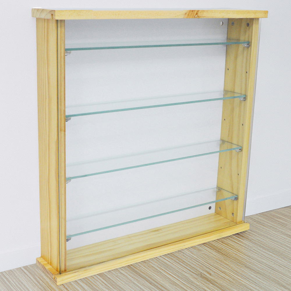 Watsons Exhibit 4 Shelf Natural Pine Glass Wood Wall Display Cabinet Image 1