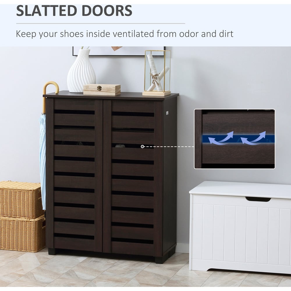 HOMCOM 2 Door Brown Slatted Shoe Storage Cabinet Image 8