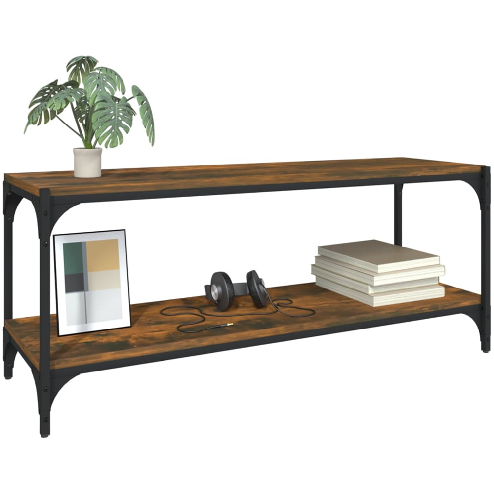 vidaXL Single Shelf Smoked Oak Wood and Steel TV Cabinet Image 4