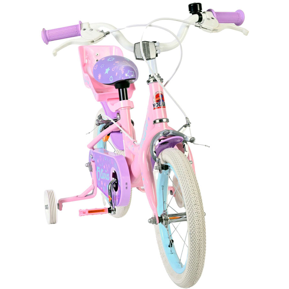 Volare Olivia Kids 14 inch Pink and Purple Bike with Stabilisers and Doll Seat Image 2