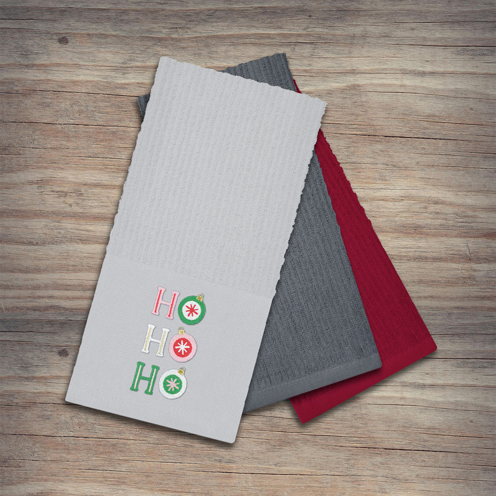 Noel Square Xmas Ho Ho Ho White Tea Towel 3 Pack Image 2