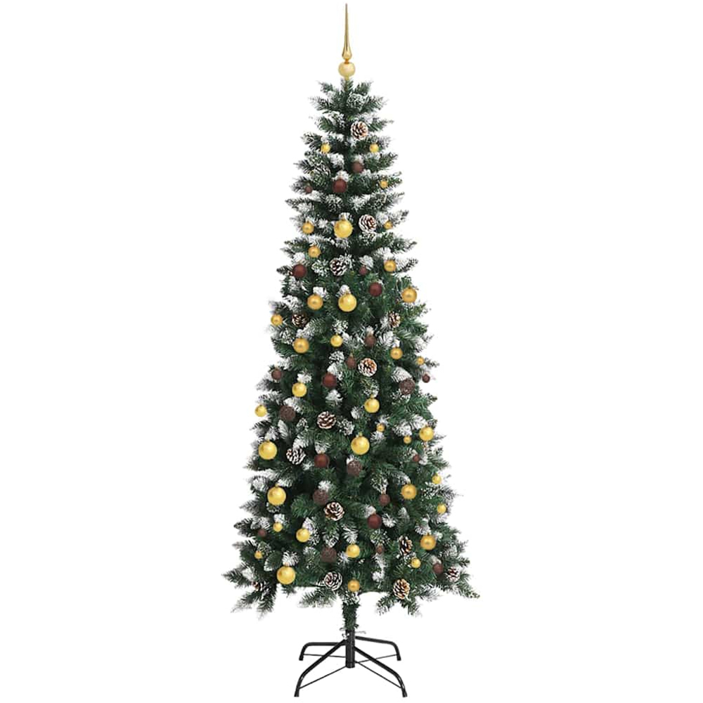 vidaXL Pre-Lit Gold and Bronze Baubles Green Artificial Snow Tipped Christmas Tree 7ft Image 4