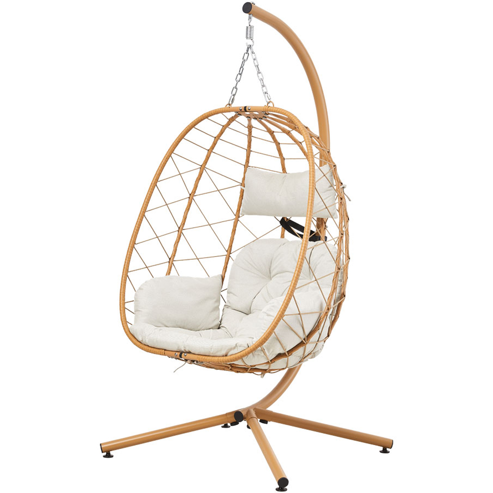 Living and Home Beige and Yellow Adjustable Swing Hanging Egg Chair with Headrest and Cushions Image 2