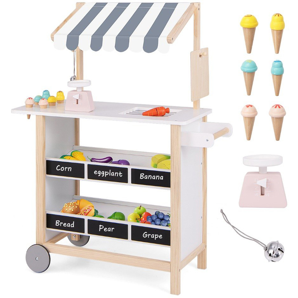 Costway White Kids Wooden Pretend Grocery Store Playset Image 4