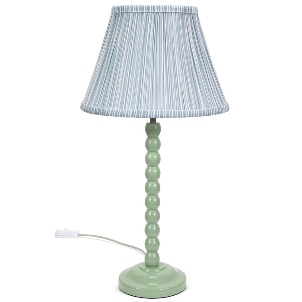 ValueLights Bobbins Blue Stripe Shade Sage Green LED Table Lamp Image 1