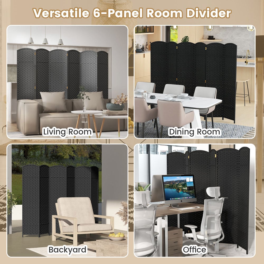Costway 6 Panel Black Hand Woven Folding Room Divider Image 8
