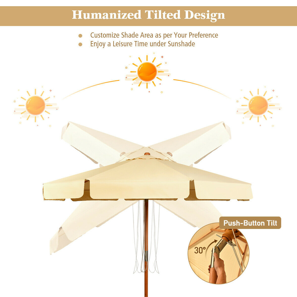 Costway Beige Crank and Tilt Garden Parasol 3m Image 5