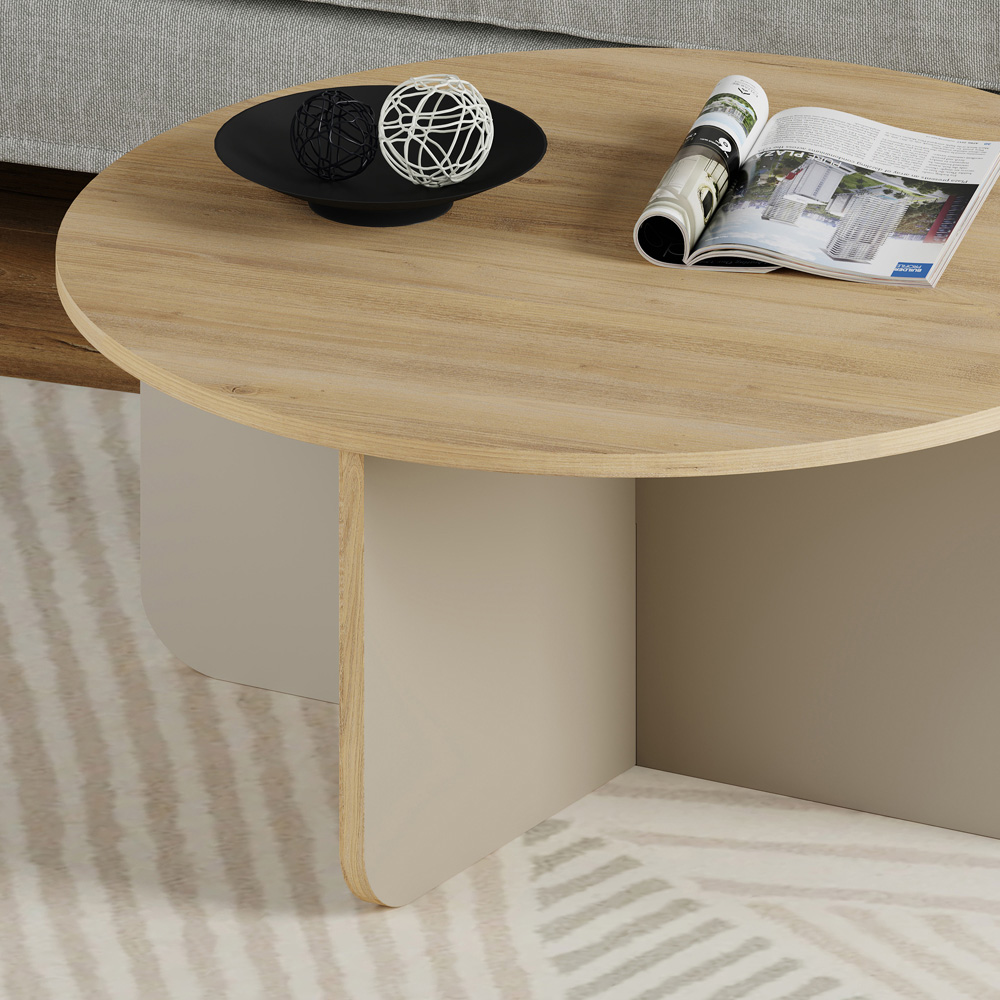Decortie Hillary Oak and Sandstone Round Coffee Table Image 3