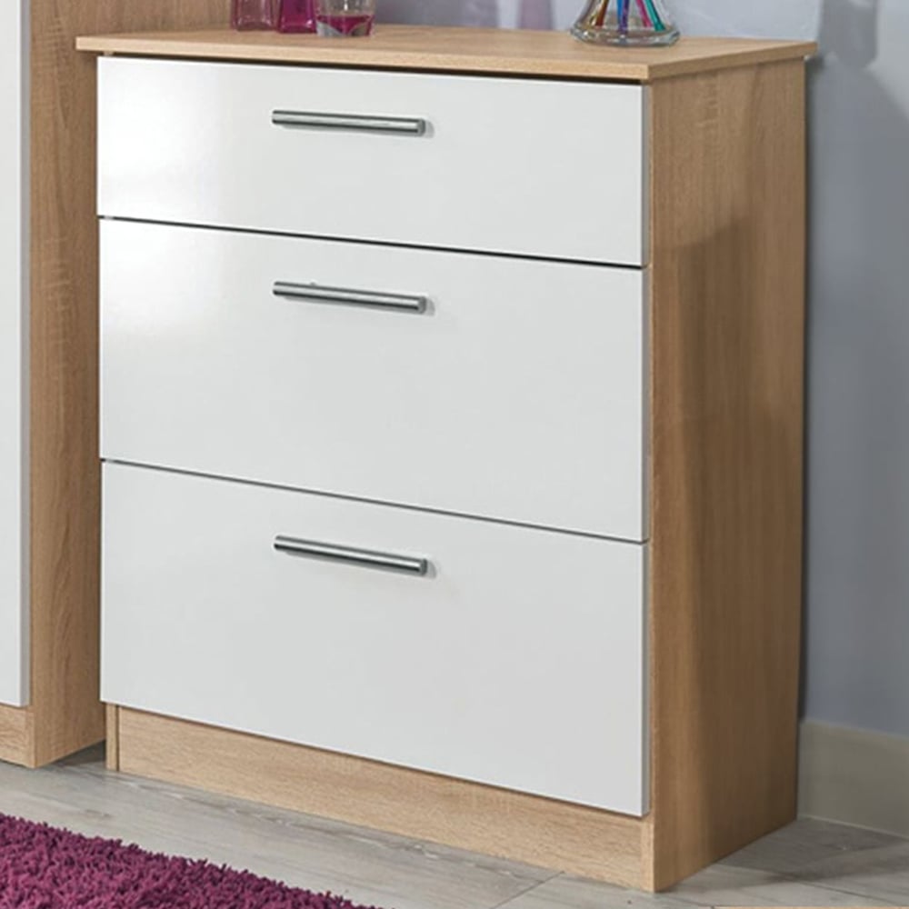 Crowndale Contrast 3 Drawer White and Bardolino Oak Deep Chest Ready Assembled Image 1