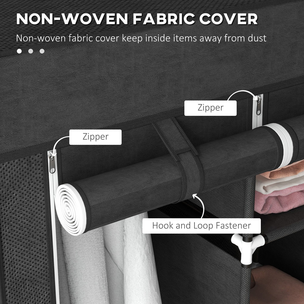 Portland 3 Fabric Drawer 5 Shelf Black Wardrobe Image 4
