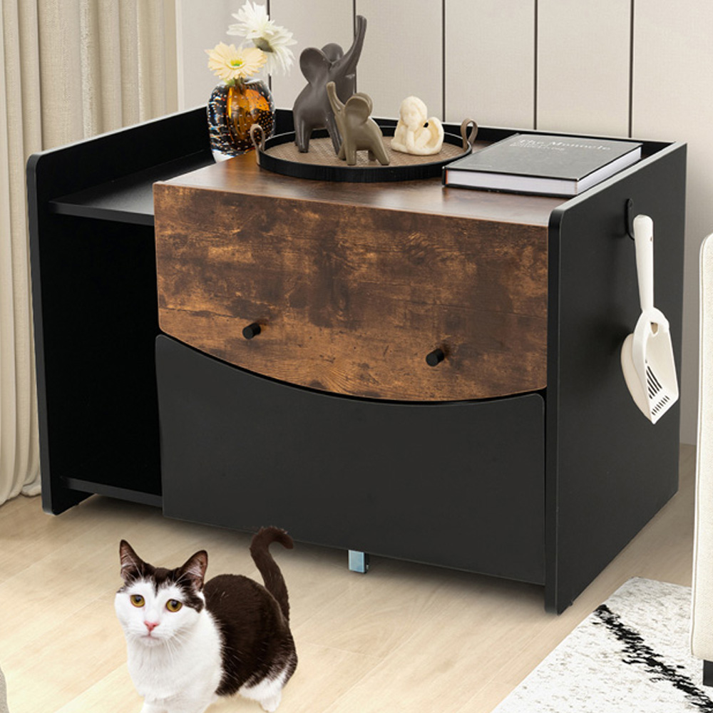 Costway Brown Cat Litter Box Enclosure Image 3