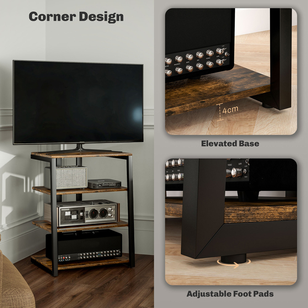 HOMCOM 4-Tier Rustic Brown HiFi Rack Stand Image 7