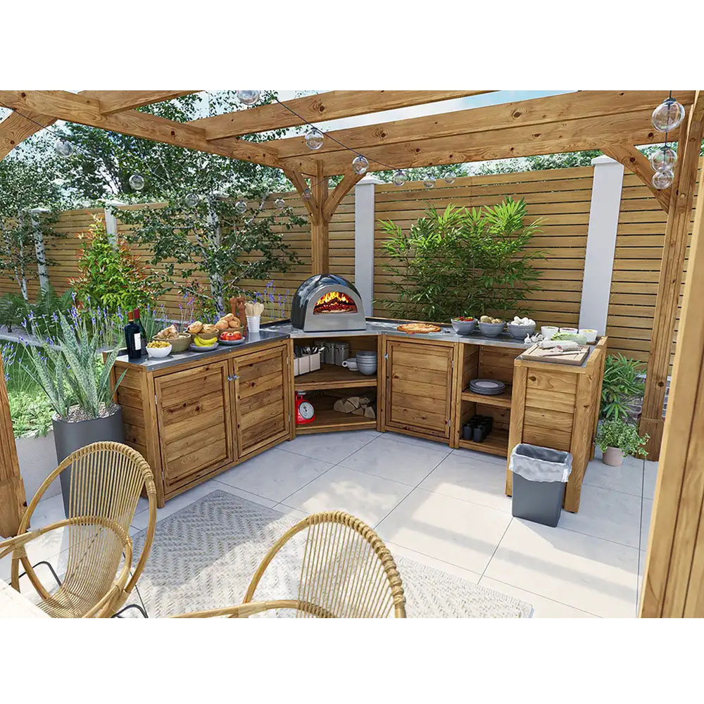 Dunster House 4 Door 4 Shelf Stainless Steel Countertop C-Configuration Garden Kitchen Unit Image 4
