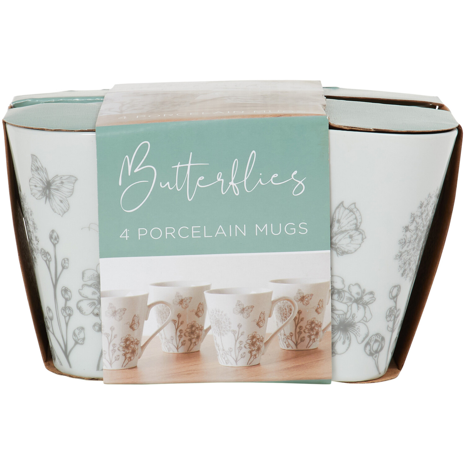 Pack of 4 Butterflies Mugs - White Image 1