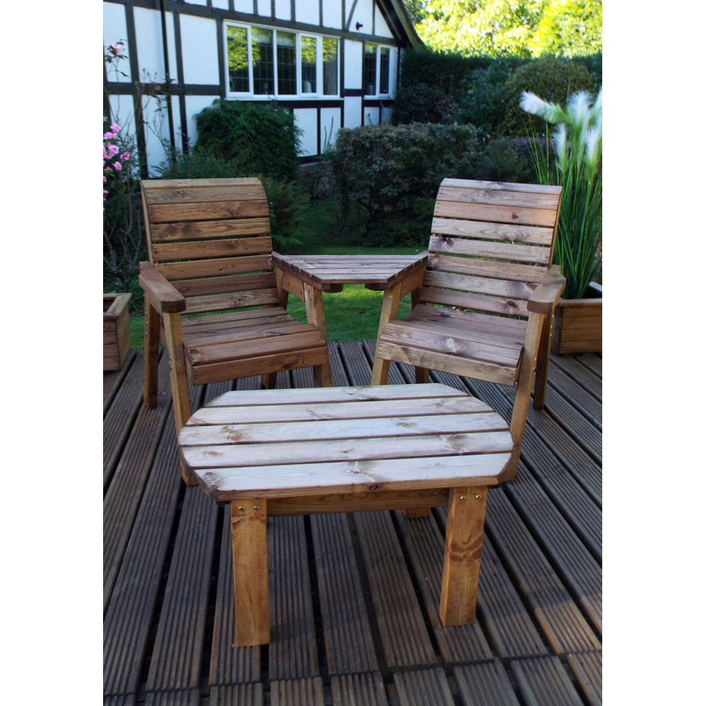 Samuel Alexander 2 Seater Chunky Rustic Wooden Garden Loveseat with Tray and Table Image 6