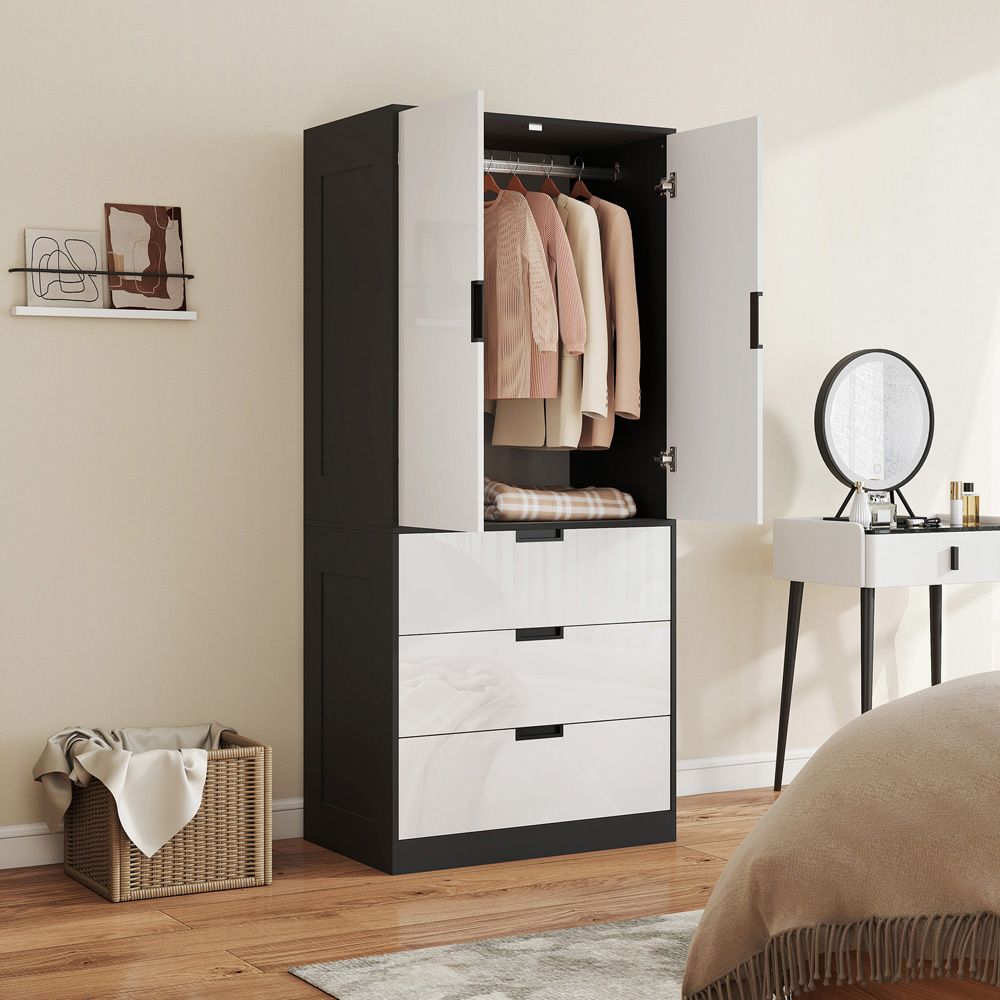 HOMCOM 2 Door 2 Drawer White Modern Wardrobe Image 4