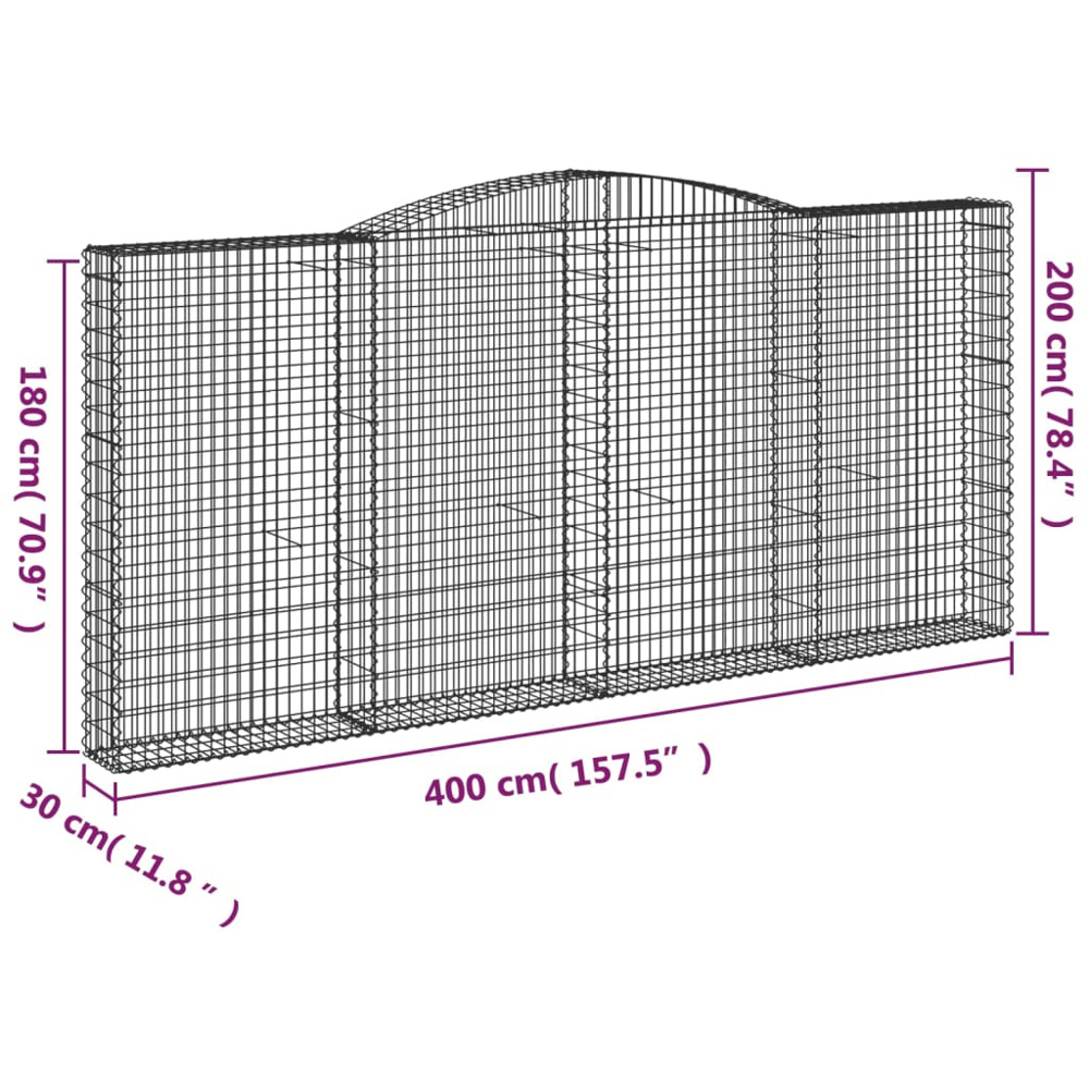 vidaXL Silver Galvanised Iron Arched Gabion Basket 400 x 30 x 180/200cm 15 Pack Image 5
