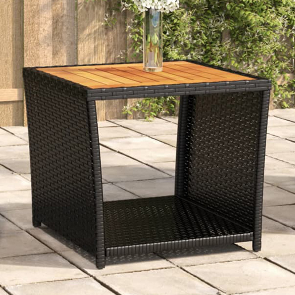 vidaXL Black Polyrattan and Solid Acacia Wood Tea Table Image 1