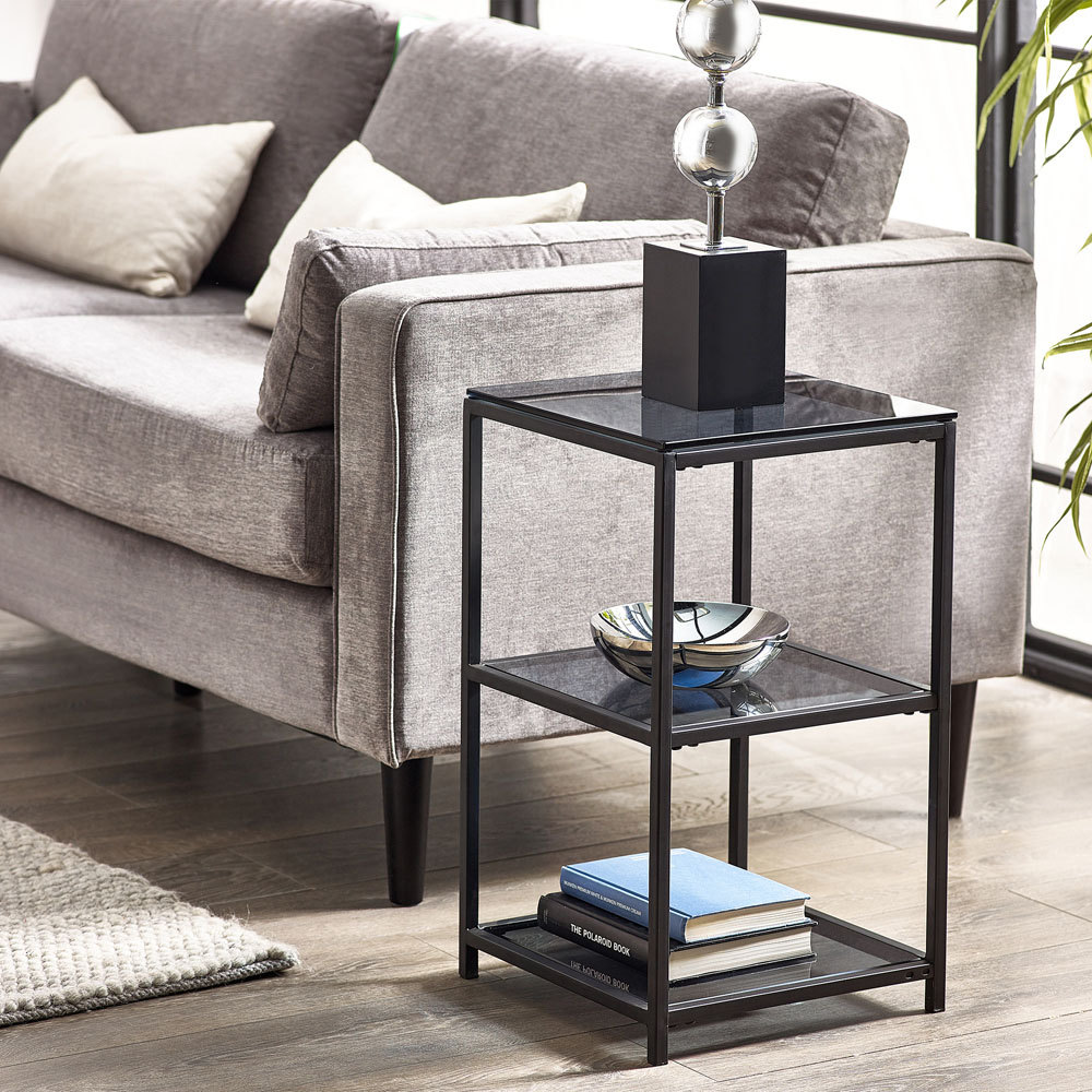 Julian Bowen Chicago 2 Shelf Smoked Glass Tall Narrow Side Table Image 1