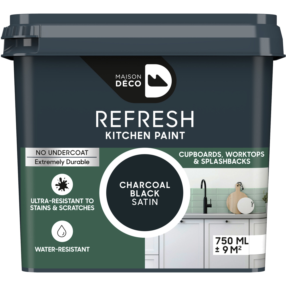 Maison Deco Refresh Kitchen Cupboards and Surfaces Charcoal Black Satin Paint 750ml Image 2