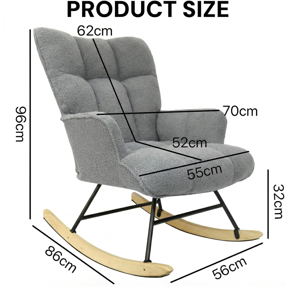 Alivio Grey Teddy Plush High Backrest Rocking Chair Image 9