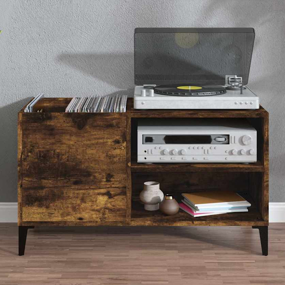 vidaXL 2 Shelf Smoked Oak Record Cabinet Image 1