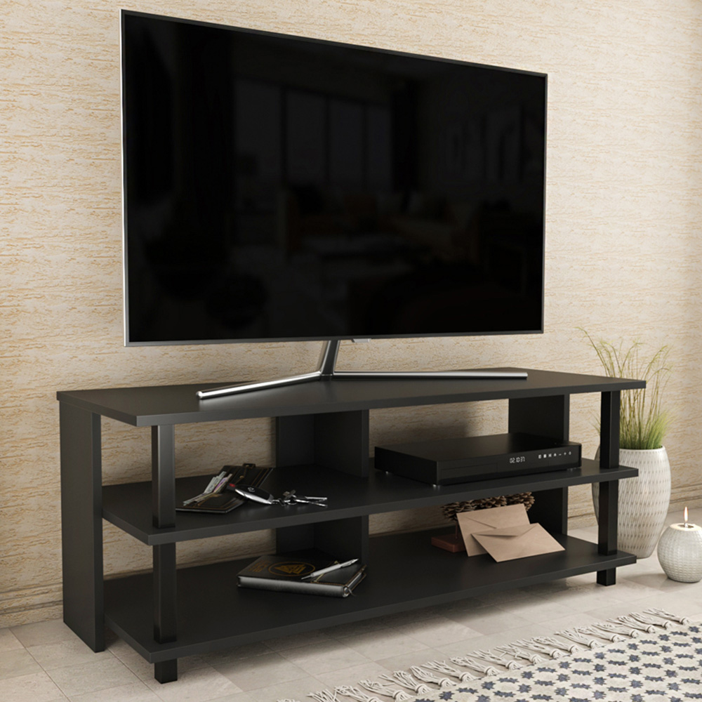 Decorotika Pueblo 4 Open Shelf Black and Anthracite Wide TV Unit Image 6