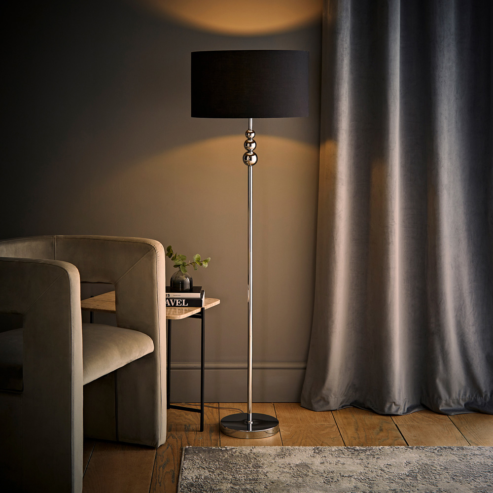 ValueLights Marissa Black Fabric Drum Shade LED Floor Lamp Image 6