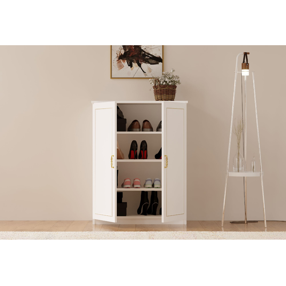Evu MARIE 2 Door Gold and White Shoe Cabinet Image 3