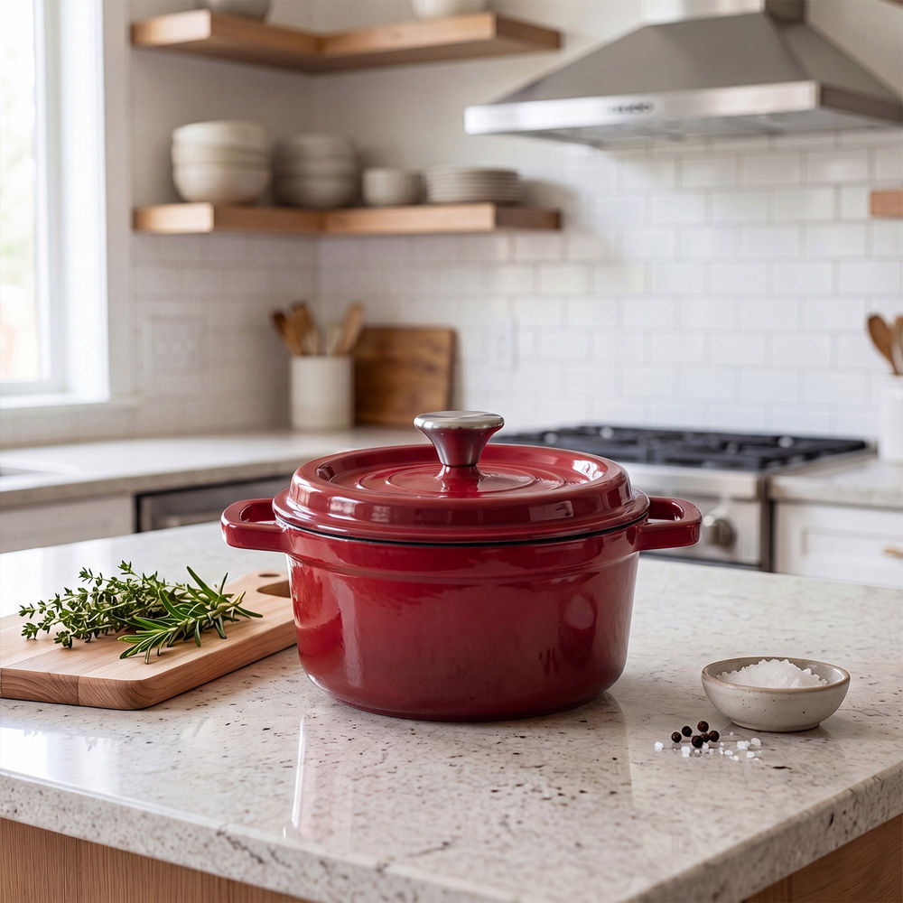 Living and Home Gradient Red Enamelled Cast Iron Dutch Oven Pot 6L Image 2