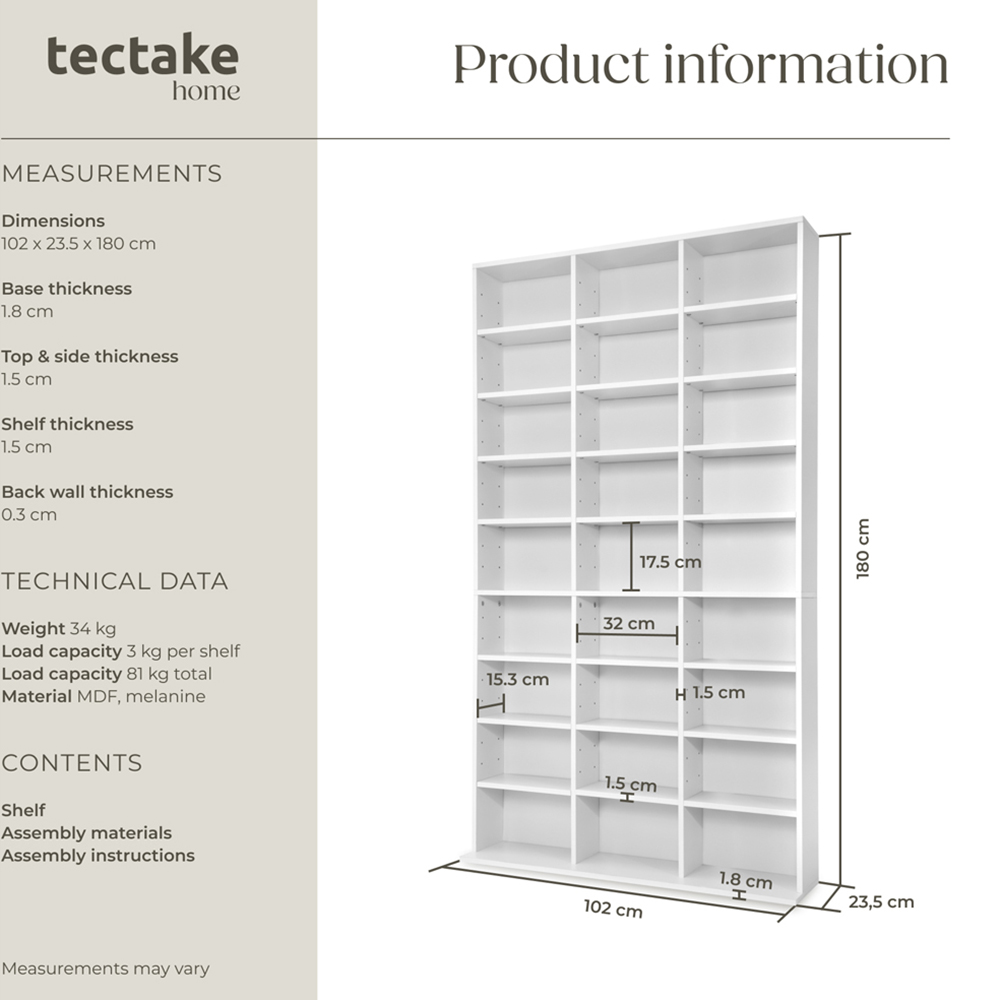 tectake Christel 27 Shelf White CD Shelf Image 8