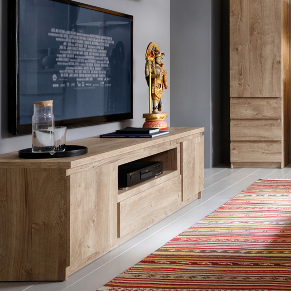 Florence Fribo 2 Door Single Drawer Golden Ribbeck Oak Wide TV Cabinet Image 5