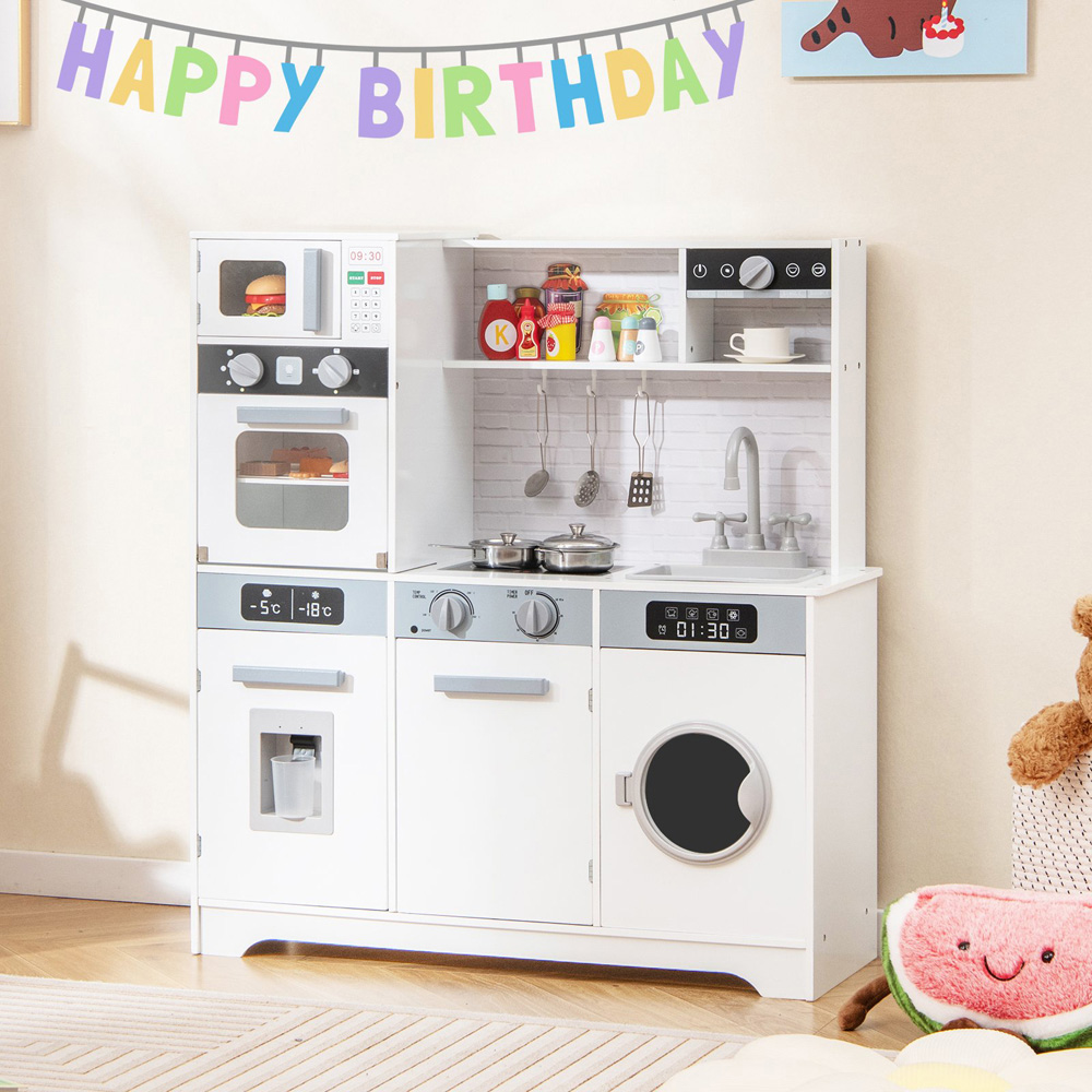 Costway Kids White Kitchen Play Set with Water Dispenser and Sink Image 2