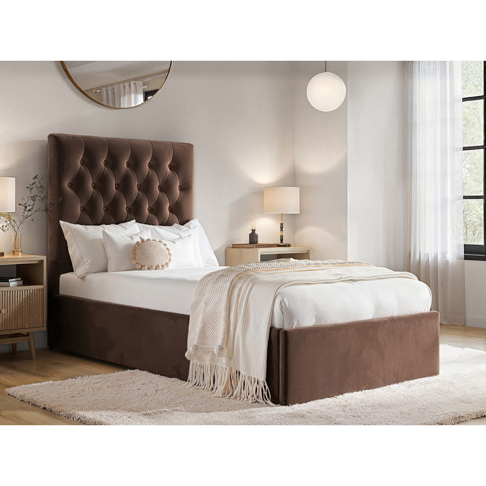 Flair Milan Single Brown Velvet Lift-Up Ottoman Bed Image 6