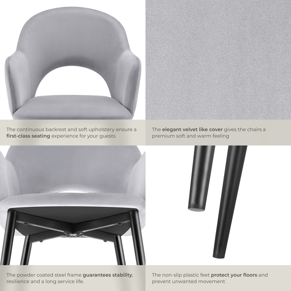 tectake Sasha Set of 6 Light Grey Velvet Look Dining Chair Image 5