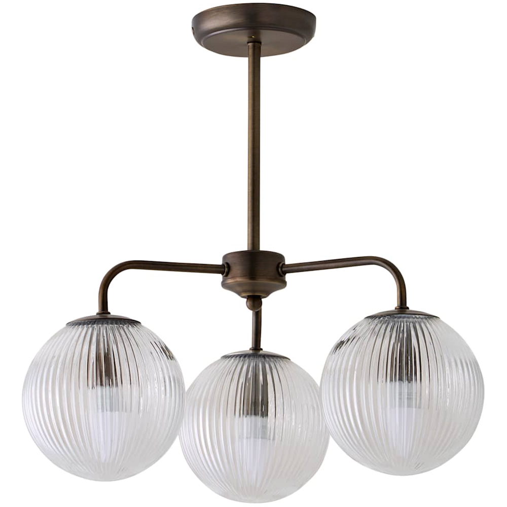 ValueLights Kempton 3 Arm Glass Globe Shade Brass Chandelier with Bulb Image 1