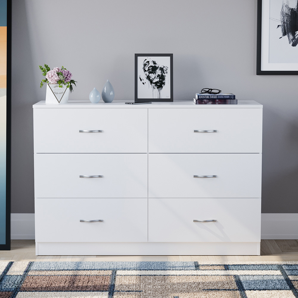 Vida Designs Riano 6 Drawer White Chest Of Drawers With Metal Handles 