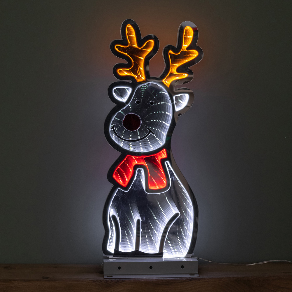 Samuel Alexander Light Up Christmas Reindeer Infinity Mirror Decoration on Metal Base 40cm Image 1