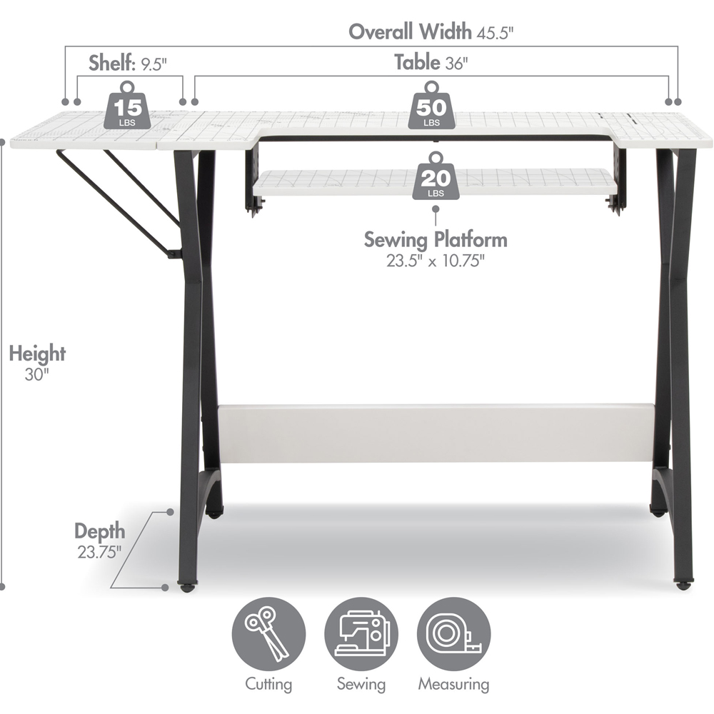Sewing Online 13298 White and Black Hourglass Sewing Table with Gridded Top Image 8