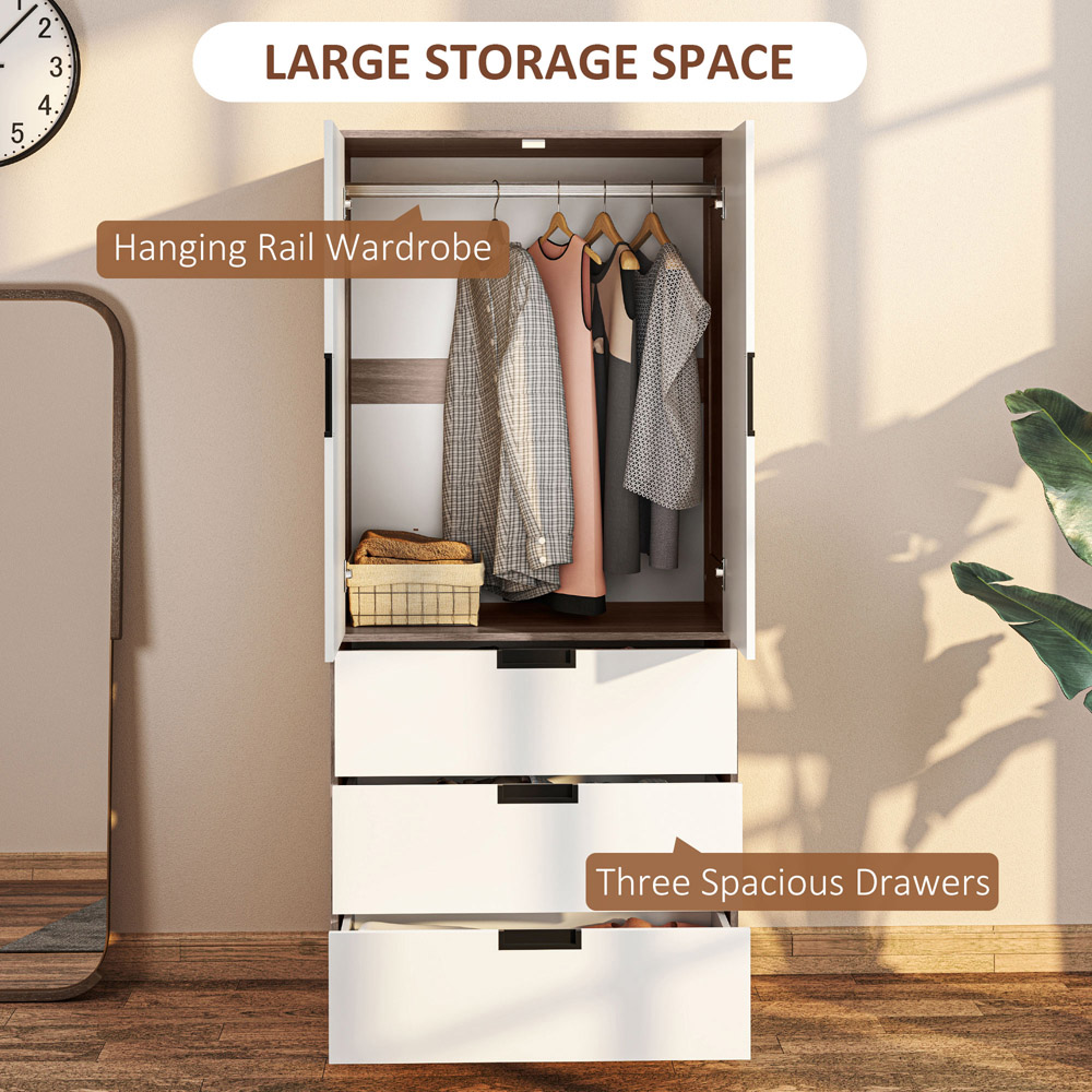Portland 2 Door 3 Drawer Brown Wardrobe with Hanging Rod Image 6