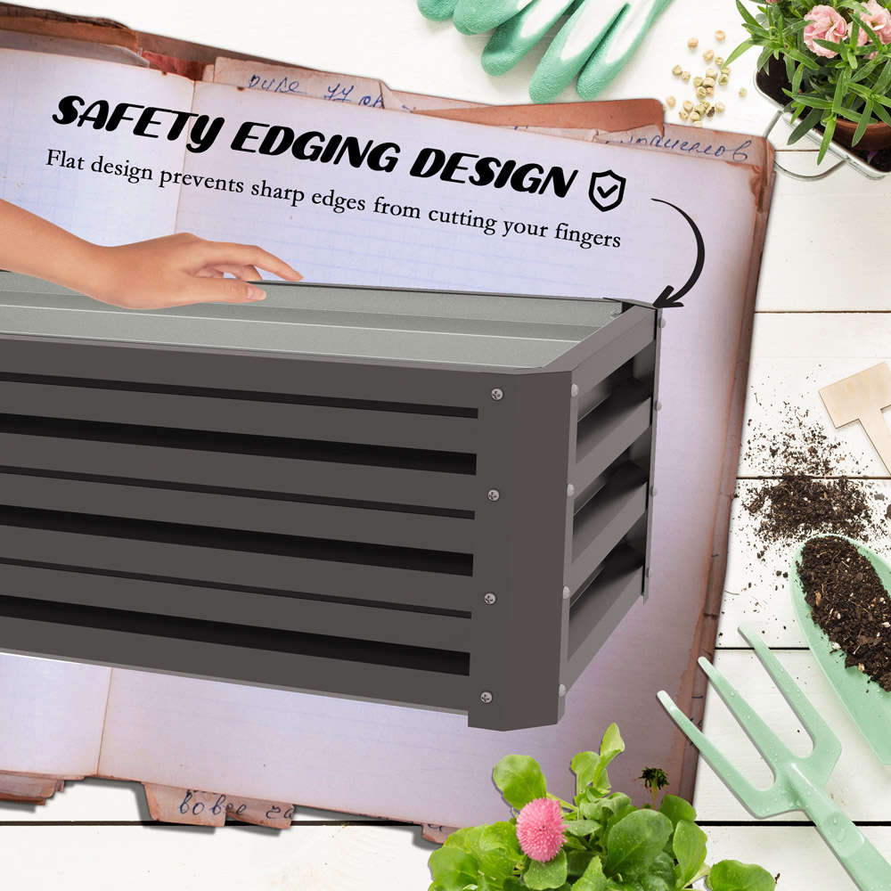 Outsunny Dark Grey Steel Raised Bed Garden Box Planter Set of 2 Image 6