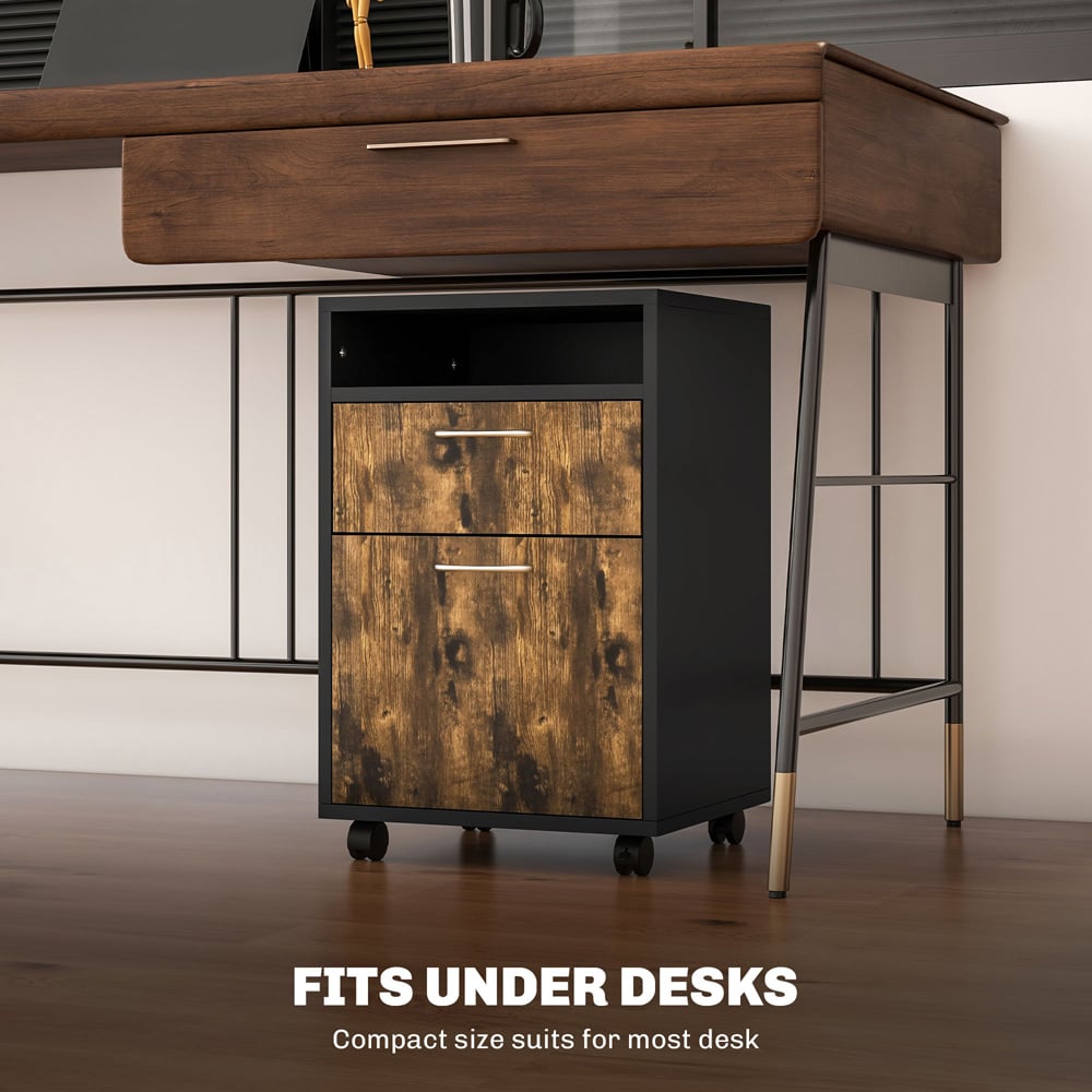 HOMCOM Single Door Single Drawer Rustic Brown Filing Cabinet Image 8