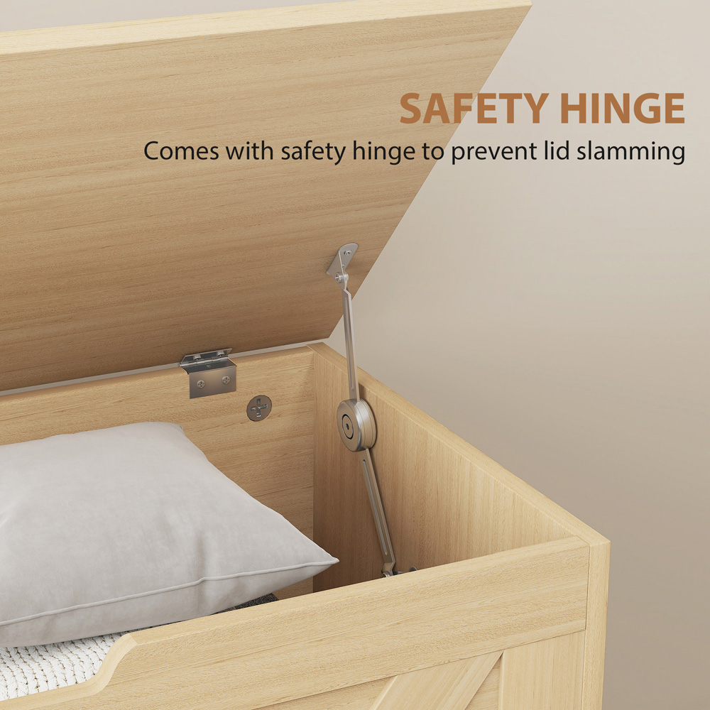 HOMCOM Natural Wood Finish Storage Trunk with 2 Safety Hinges 100L Image 5