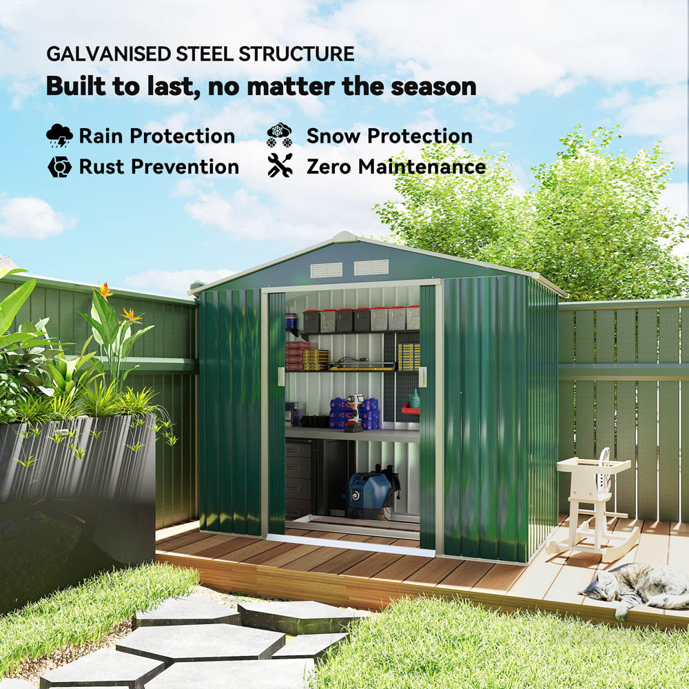 Outsunny 7 x 4ft Dark Green Metal Apex Garden Shed Image 3