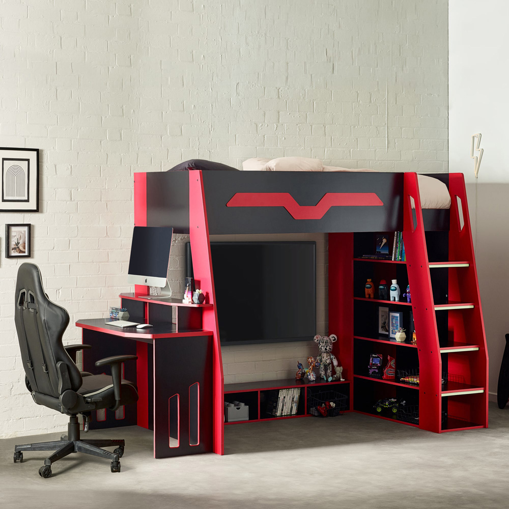 Julian Bowen Eagle Single Black and Red Gaming High Sleeper Bed Image 8
