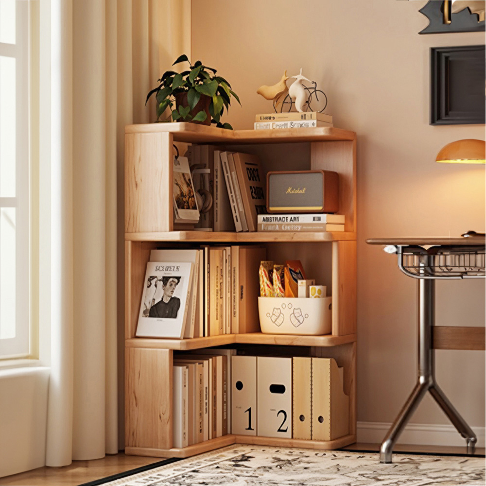 Living and Home 4 Shelf Natural Wooden L-Shaped Corner Bookshelf Image 8