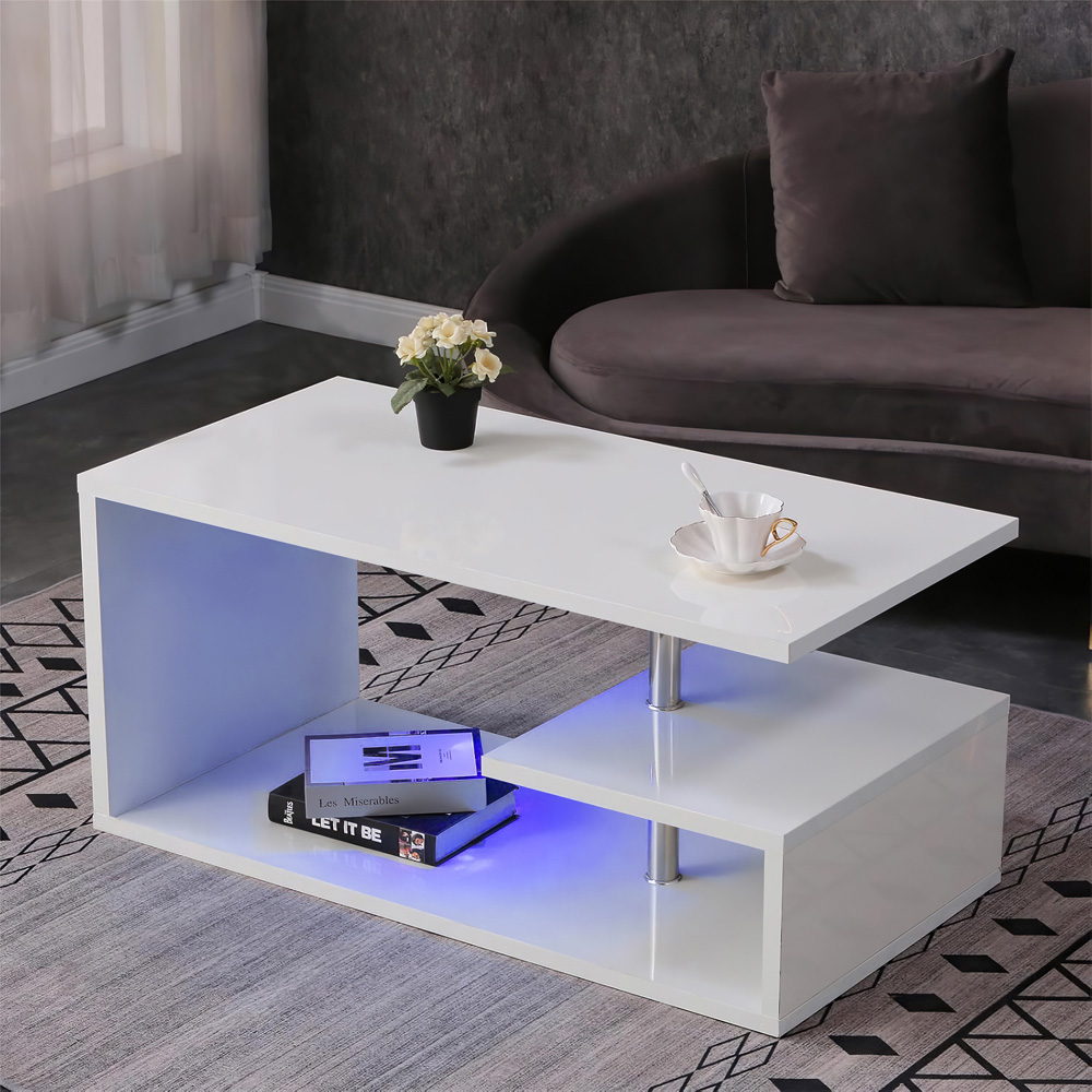 Comfy Living White High Gloss Abstract LED Coffee Table Image 6