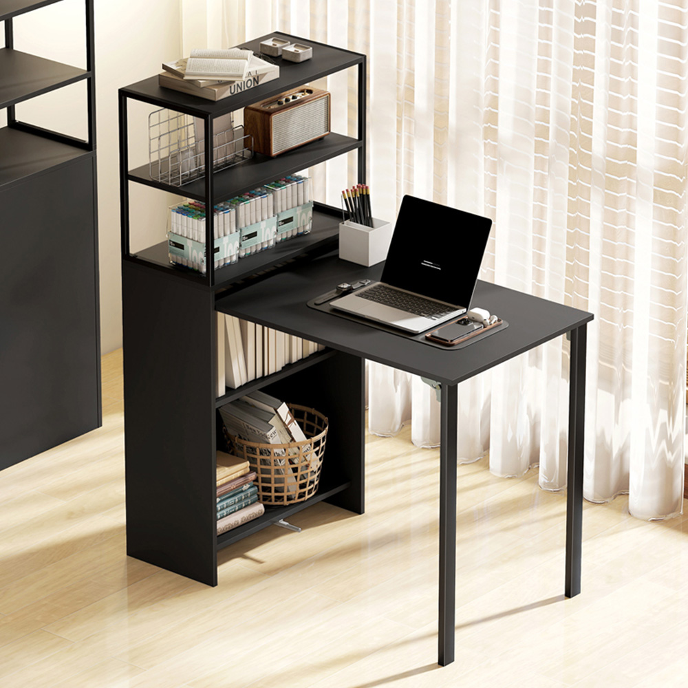 Portland 5 Shelf Foldable Multifunctional Computer Desk Black Image 1