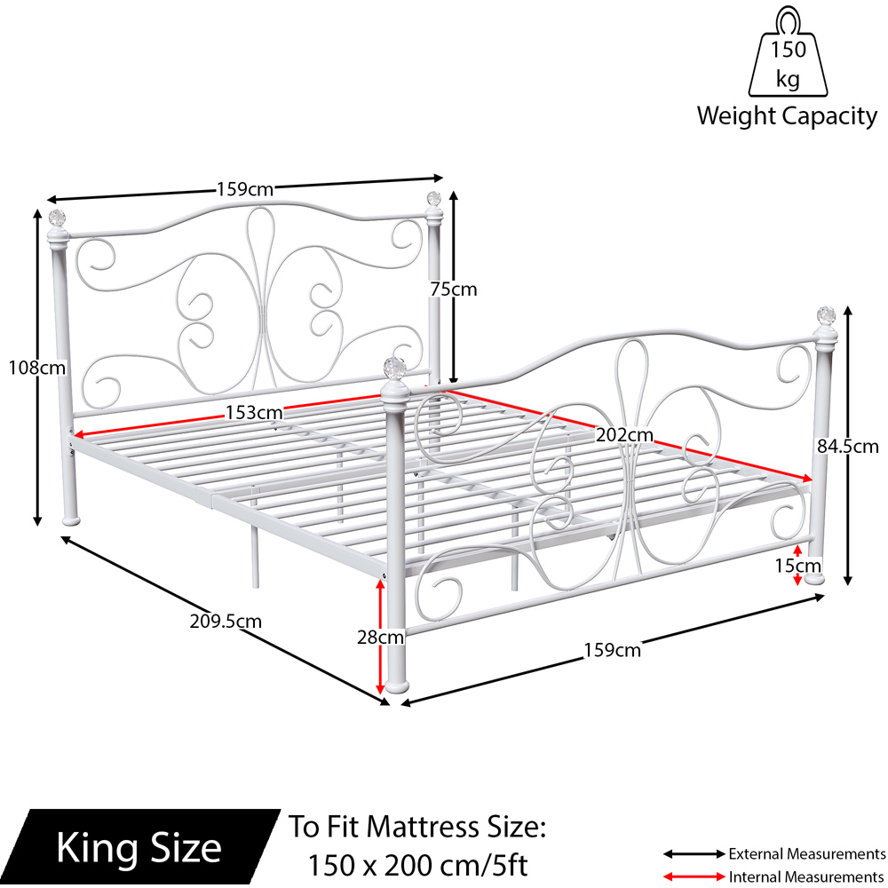 Vida Designs Chicago King Size White Metal Bed Frame Image 8