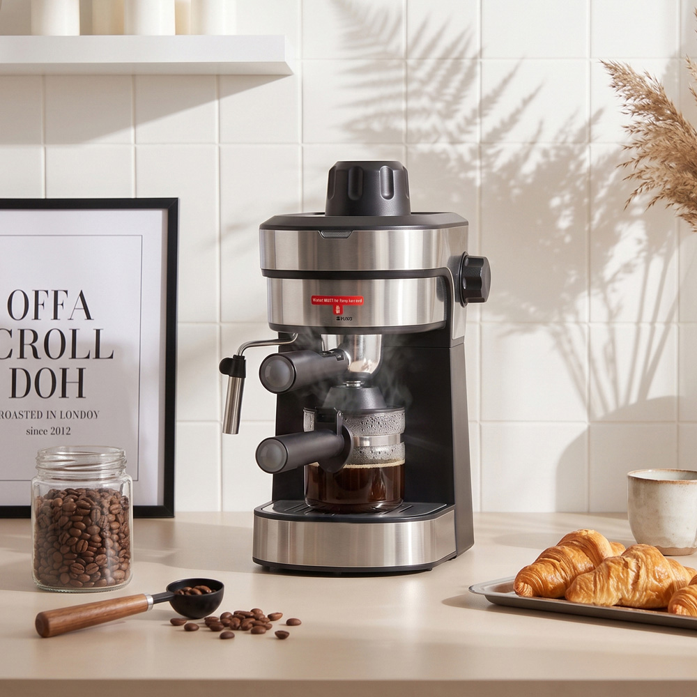 Living and Home EK020005 Silver 1.5L Espresso Machine with Steam Milk Frother 800W Image 2